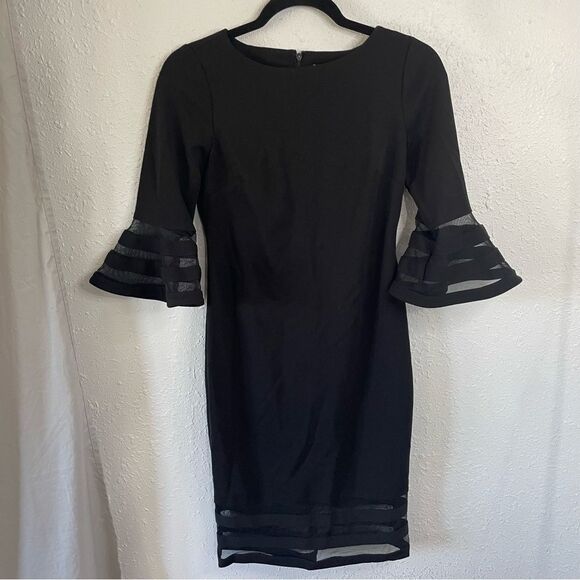 Calvin Klein Black Illusion Bell Sleeve Dress - Picture 1 of 5